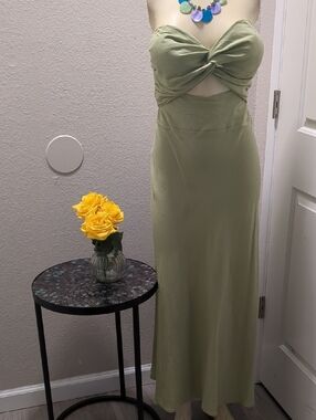Petal & Pup Olive Strapless Twist-Front Maxi Dress